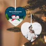 Ornement Céramique en Forme de Cœur Thème Noël Décoraction Personnalisée avec 2 Bonhommes de Neige Textes Photo Cadeau Noël pour Couple