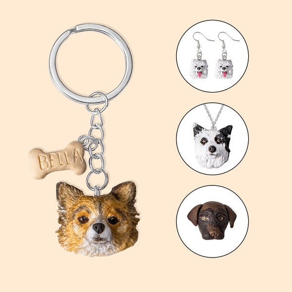 Ritratto di animale domestico personalizzato fatto a mano in argilla Portachiavi Orecchini Collana Magnete Frigo Adesivo Regalo di compleanno per gli 