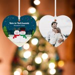 Ornement Céramique en Forme de Cœur Thème Noël Décoraction Personnalisée avec 2 Bonhommes de Neige Textes Photo Cadeau Noël pour Couple