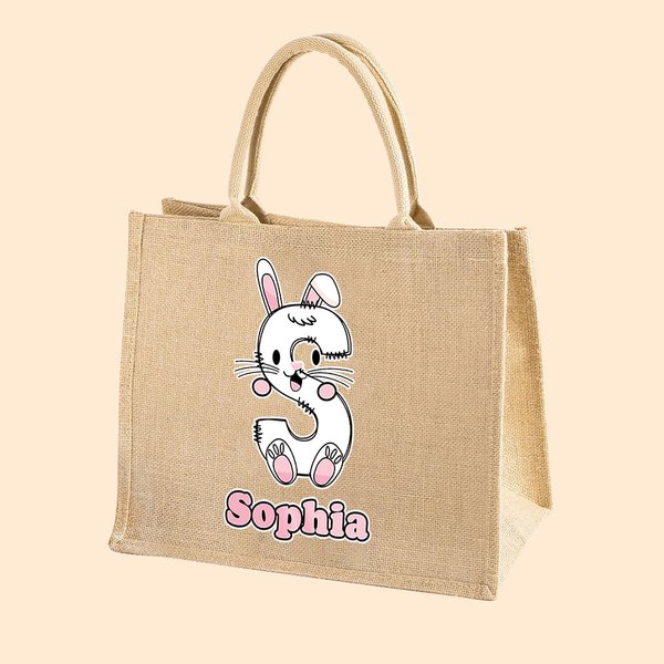 Conejito Personalizado Bolsa de Yute con Inicial de Pollito con Nombre Bonito Regalo de Pascua para la Familia y los Niños