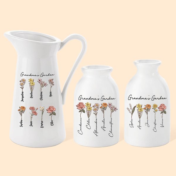 Personalized Birth Month Flower Ceramic Vase Home Decoration Mother's Day Birthday Gift for Mom Grandma