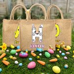 Sac en Toile de Jute Personnalisé avec Nom Cadeau de Pâques pour la Famille et les Enfants
