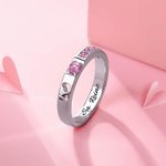 Paire de Bagues Évidées Personnalisée avec Pierre de Naissance Texte Gravé à l'Intérieur Cadeau Anniversaire de Mariage Saint-Valentin pour Couple