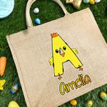 Sac en Toile de Jute Personnalisé avec Nom Cadeau de Pâques pour la Famille et les Enfants