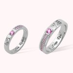 Paire de Bagues Évidées Personnalisée avec Pierre de Naissance Texte Gravé à l'Intérieur Cadeau Anniversaire de Mariage Saint-Valentin pour Couple