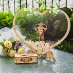Personalised Wedding Handmade Wooden Guest Book with Hearts and Engraved Box Alternative Wedding Decor