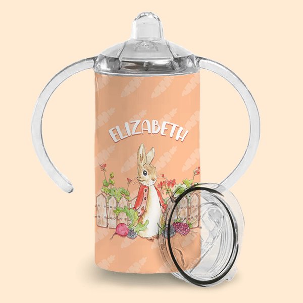 Bouteille Vacuum Personnalisée avec Nom Bouteille à Motif Pierre Lapin avec Deux Couvercles Cadeau Anniversaire Pâques pour Enfant