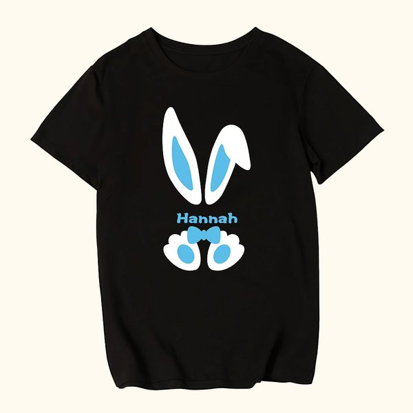 Spersonalizowany 100% bawełniany wielokolorowy t-shirt z uszami królika z imieniem Wielkanocny prezent dla dzieci