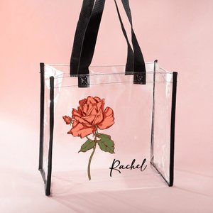 Personalised Water Colour Birth Flower Clear Tote Bag with Name Birthday Party Mother's Day Gift for Women