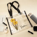 Sac Fourre-Tout Transparent Personnalisé avec Fleur de Naissance et Nom Cadeau Anniversaire Fête des Mères pour Femmes