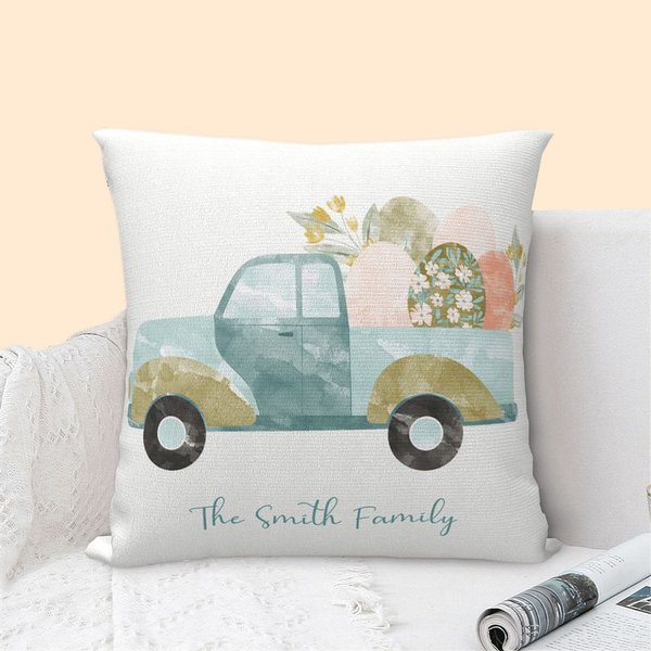 Personalised Colourful Lorry Throw Pillow Cover with Easter Eggs Carrot Design Home Decor Easter Gift for Kids