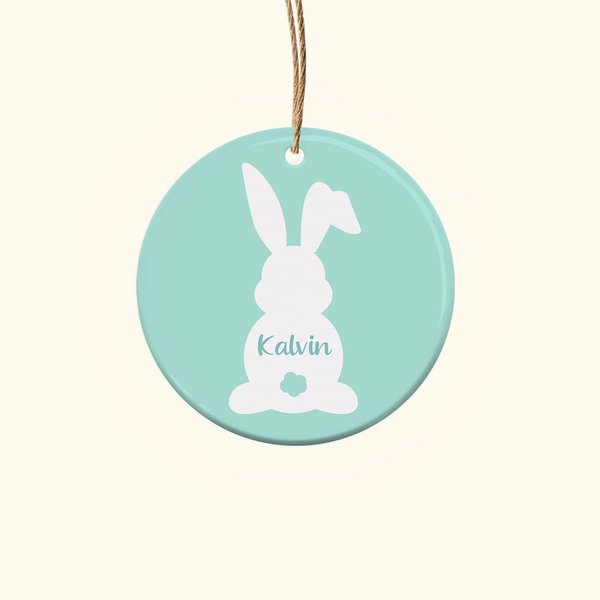 Personalized Multicolor Cute Bunny Ceramic Ornament with Name Easter Basket Tag Gift for Kid