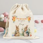 Sac à Cordon Personnalisé avec Nom Jardin de Lapin Cadeau de Pâques pour Enfant