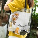 Sac Fourre-Tout Transparent Personnalisé avec Fleur de Naissance et Nom Cadeau Anniversaire Fête des Mères pour Femmes