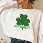 Trébol de Cuatro Hojas Personalizado Sudadera con Nombre Día de San Patricio Regalo para Niños Familia