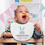 Bavoir Bébé Personnalisé avec Prénom et Motif Lapin Cadeau de Pâques pour Bébé Nouvelle Maman