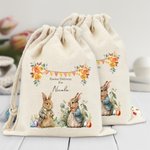 Sac à Cordon Personnalisé avec Nom Jardin de Lapin Cadeau de Pâques pour Enfant