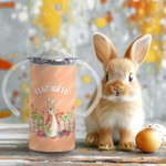 Bouteille Vacuum Personnalisée avec Nom Bouteille à Motif Pierre Lapin avec Deux Couvercles Cadeau Anniversaire Pâques pour Enfant