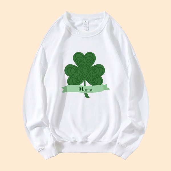 Trébol de Cuatro Hojas Personalizado Sudadera con Nombre Día de San Patricio Regalo para Niños Familia