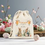 Sac à Cordon Personnalisé avec Nom Jardin de Lapin Cadeau de Pâques pour Enfant