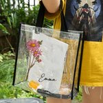 Sac Fourre-Tout Transparent Personnalisé avec Fleur de Naissance et Nom Cadeau Anniversaire Fête des Mères pour Femmes