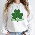 Trébol de Cuatro Hojas Personalizado Sudadera con Nombre Día de San Patricio Regalo para Niños Familia