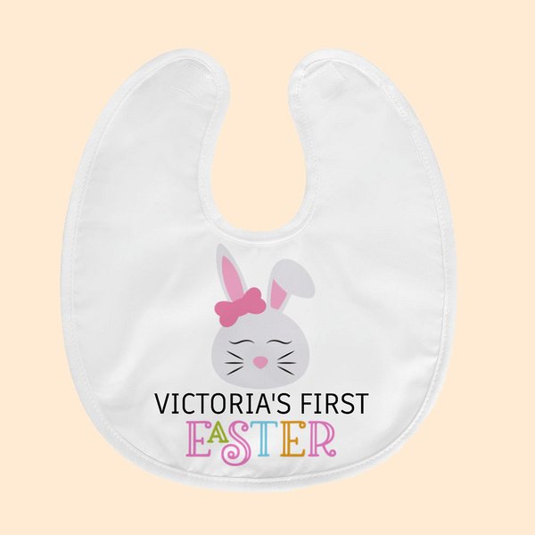Bavoir Bébé Personnalisé avec Prénom et Motif Lapin Cadeau de Pâques pour Bébé Nouvelle Maman