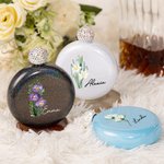 Flasque Ronde Pailletée Personnalisée avec Nom et Fleur Colorée Flacon avec Couvercle en Strass Cadeau Anniversaire Mariage pour Femme