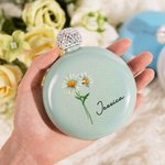 Flasque Ronde Pailletée Personnalisée avec Nom et Fleur Colorée Flacon avec Couvercle en Strass Cadeau Anniversaire Mariage pour Femme