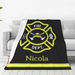Gepersonaliseerde Brandweerman Deken met Naam en Dunne Gele Lijn Zachte Fleece Home Decoratie Verjaardagscadeau voor Brandweermannen