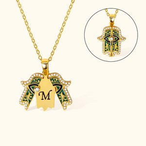 Personalised Exquisite Hand of Fatima Evil Eye Jewellery Hamsa Necklace with Engraved Initial Amulet for Protection Gift for Women