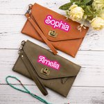 Personalized Doll Inspired Retro Leather Clutch Wallet with Wristlet and Card Holder Birthday Bridesmaid Trip Gift for Girls Women