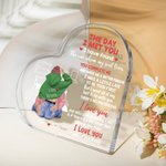 Personalized The Day I Met You Cozy Bed Design Heart Acrylic Plaque with Name and Characters Valentine's Day Anniversary Gift for Couple