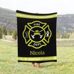 Gepersonaliseerde Brandweerman Deken met Naam en Dunne Gele Lijn Zachte Fleece Home Decoratie Verjaardagscadeau voor Brandweermannen