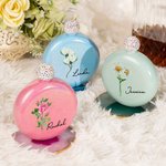 Flasque Ronde Pailletée Personnalisée avec Nom et Fleur Colorée Flacon avec Couvercle en Strass Cadeau Anniversaire Mariage pour Femme