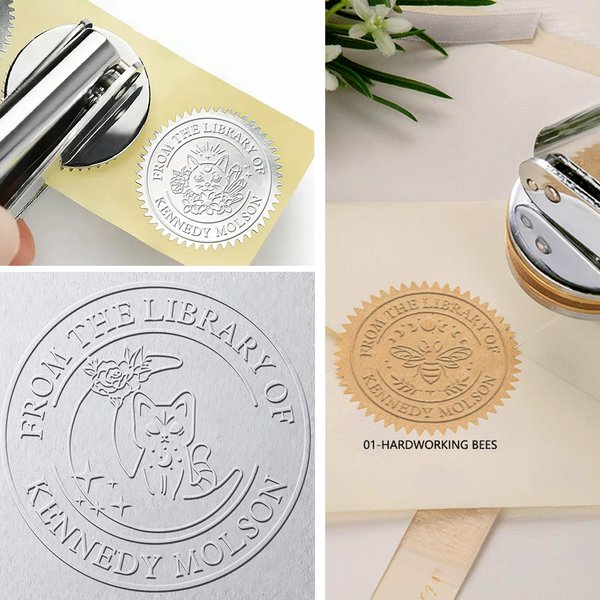 Personalised Moon and Sun Cat Creative Embosser Book Envelope Stamp with Text Birthday Appreciation Gift for Teacher Book Lovers