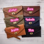 Personalized Doll Inspired Retro Leather Clutch Wallet with Wristlet and Card Holder Birthday Bridesmaid Trip Gift for Girls Women