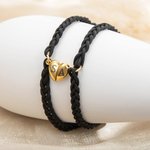 Personalized Heart-Shaped Magnetic Matching Adjustable Braided Bracelet with Engraved Initials Set of 2 Birthday Valentine's Day Gift for Couple