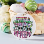 Personalised Cool Bunny Ceramic Hanging Tag with Gradient Name Easter Basket Decoration Gift for Kids