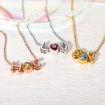 Collier Personnalisé avec Pierre de Naissance et Lettres en Bulle d'Air 3D Cadeau Anniversaire Saint-Valentin pour Femme