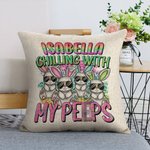 Personalised Chilling With My Cool Bunnies Throw Pillow Cover with Gradient Letters Holiday Decoration Easter Birthday Gift for Family Friend Kid