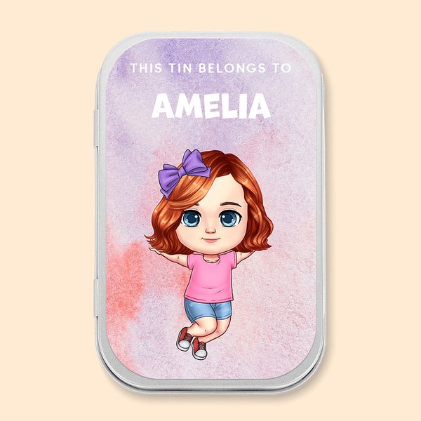 Boîte en Métal Personnalisée avec Nom et Image Cartoon Boîte à Souvenir avec Fond Aquarelle Cadeau Anniversaire pour Fille et Garçon