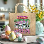 Sac à Main en Jute Personnalisé avec Nom Sac de Grande Capacité à Motif Lapin Cadeau Anniversaire Pâques pour Enfant Femme