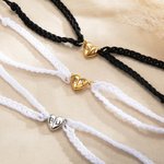 Personalized Heart-Shaped Magnetic Matching Adjustable Braided Bracelet with Engraved Initials Set of 2 Birthday Valentine's Day Gift for Couple