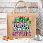 Sac à Main en Jute Personnalisé avec Nom Sac de Grande Capacité à Motif Lapin Cadeau Anniversaire Pâques pour Enfant Femme