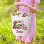 Personalizada La caza ha comenzado Conejito de camuflaje Cazador de huevos Bolsa de lona para golosinas con nombre Regalo de Pascua de gran capacidad 