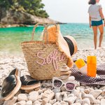 Sac à Cordon Personnalisé avec Nom Sac en Paille de Style Bohême Cadeau Voyage Anniversaire pour Femme