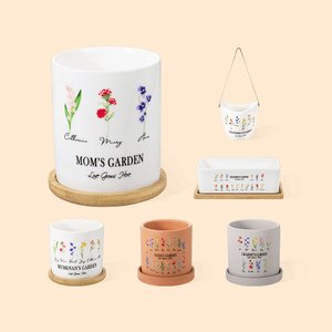 Gepersonaliseerde Mom's Garden Geboortemaand Bloem Keramische Pot met Namen Moederdag Cadeau voor Moeder Oma