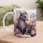Tazza in ceramica personalizzata con nome, tazza di caffè, regalo di compleanno per lettori e amanti dei draghi.