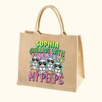 Sac à Main en Jute Personnalisé avec Nom Sac de Grande Capacité à Motif Lapin Cadeau Anniversaire Pâques pour Enfant Femme